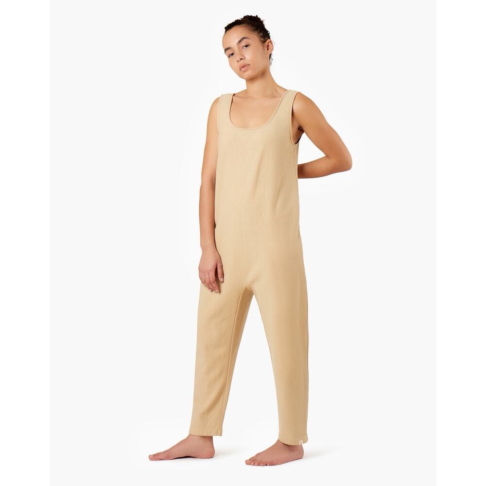 Tkees The Playsuit Sleeveless Drop Crotch Slouchy Cotton Terry Jumpsuit XS Tan